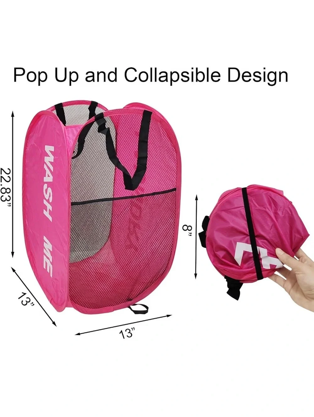 Pop-up Collapsible Pink Travel Laundry Hamper with Handles